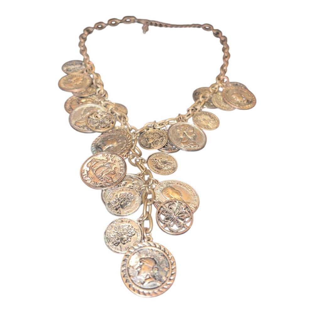 Faux Coin and medallion necklace. 9” drop